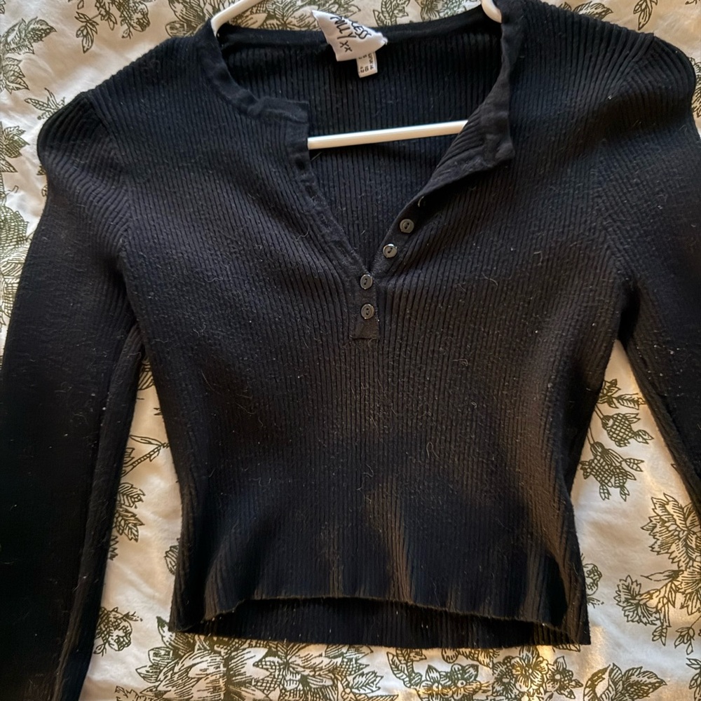 Princess Polly Black Ribbed Knit Top